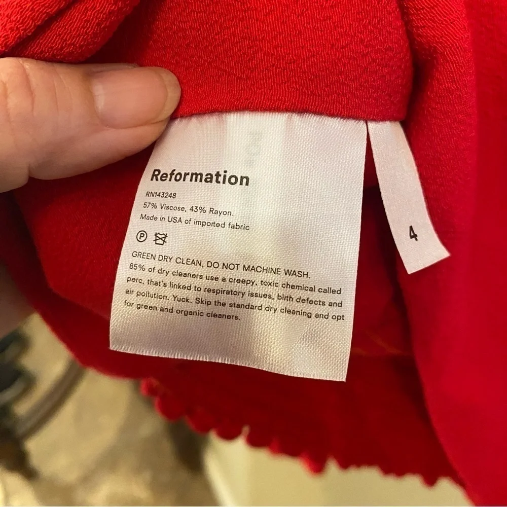 REFORMATION Women Roma Red Plunge Puff Long Sleeve Top Size 4